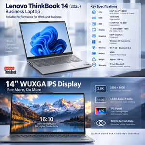 Lenovo ThinkBook 14 2025 แล็ปท็อปธุรกิจ คอร์ 5 220H คอร์ 7 250H ขนาด 14 นิ้ว 2.8K 120Hz ขายส่ง โน้ตบุ๊กสำหรับธุรกิจและสำนักงาน - Product Image 5