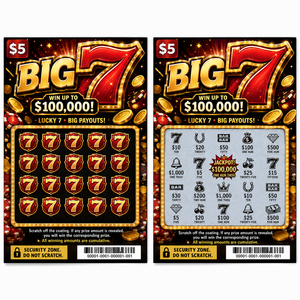 Free Design Lucky Number Theme Original Color Digital Print Custom Scratch Off Instant Big Prize Winning Lottery <b>Ticket</b> - Product Image 1
