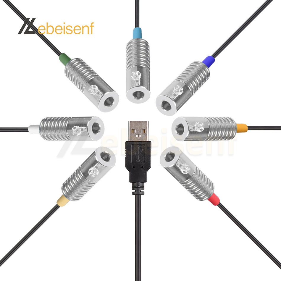New USB DC 5V 1.5W Mini LED Red Ice Blue Green Yellow Warm White Light Illuminator for 5mm Side Glow Fiber Optical Lamp