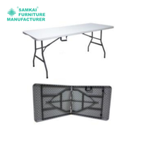 Table pliante blanche professionnelle SK-ZDZ-E003 Portable rectangulaire en plastique HDPE de 6 pieds pour le camping d'événements de jardin avec pieds en acier