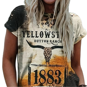 T-shirts décontractés d'été 2024 pour femmes, style western, streetwear, tricotés, imprimés animaux, col rond, manches courtes - Product Image 1