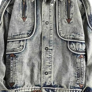 Veste en jean tendance pour homme avec fermeture boutonnée et poches, manteau décontracté en coton, streetwear d'hiver, coupe classique - Product Image 6
