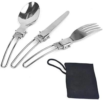 أمازون-أدوات مائدة قابلة للطي للتخييم, أدوات مائدة من الصلب المقاوم للصدأ قابلة للطي ، ملعقة ، شوكة ، سكين ، مع حقيبة التخزين