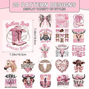 Transferencias DTF listas para planchar, 20 unidades, parches termoadhesivos de vaquera occidental para camisetas, lazo coqueto rosa, PVC resistente al agua para transferencia térmica - Product Image 2