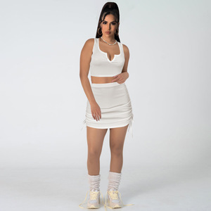 Ensemble de jupes courtes plissées ajustées sans manches avec cordon de serrage et logo personnalisé, pour le sport, le vélo, le jogging, pour femmes, 2 pièces - Product Image 3