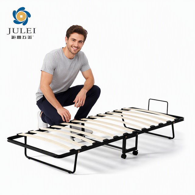 Modern Metal Bed Frame Trundle Base Foldable Design 250-400kg Load Capacity Black Finish Easy Assembly Apartment Hotel Use JULEI