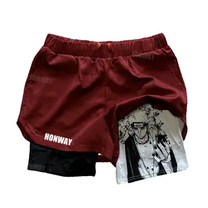 Customized Logo Mens Push Up Squat Gym Fitness Short Anime Double Layered Shorts Suitable For Men