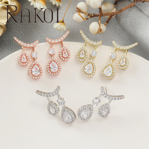 Pendientes colgantes de circonita cúbica de diseño único RAKOL EP2388 para fiesta de boda - Product Image 1