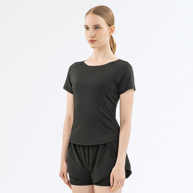 Wholesale Custom Logo Mesh Patchwork Yoga T-Shirt Women Sexy Asymmetrical Sport Top Gym Wear OEM ODM One-stop Supply
