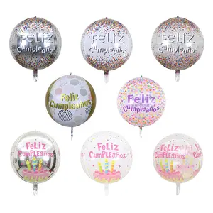 Globos de papel de aluminio con forma de <span class=keywords><strong>cubo</strong></span> de diamante para decoración, globo redondo <span class=keywords><strong>4d</strong></span> con estampado de Feliz cumpleaños, suministros para fiestas, Feliz cumpleaños, 22 pulgadas - Product Image 1