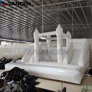 قلعة نطاطة قابلة للنفخ من كلوريد البولي فينيل بحجم كبير من الدرجة التجارية ، منزل ترتد أبيض مزدوج الشريحة مع حفرة كرة للأطفال - Product Image 3