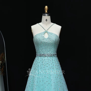 Jancember LSZ580 Scintillant Cristal Rose Croisé Rose Robe De Soirée De Luxe Dubaï Turquoise Femmes Lilas pour Mariage - Product Image 4