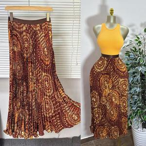 <span class=keywords><strong>Jupe</strong></span> plissée mi-longue vintage pour femme, taille haute, coupe trapèze, avec grand ourlet imprimé et tombé ample - Product Image 6