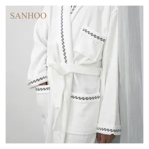 SANHOO 자신의 디자인 긴 섬유 목욕 가운 하이 엔드 호텔 100% 코튼 테리 타월 목욕 가운