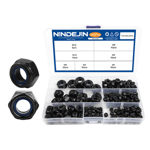 Vente en gros à prix d'usine : Kit de 245 écrous autobloquants en acier au carbone oxydé noir DIN985 M3-M12 avec insert en nylon - Product Image 1