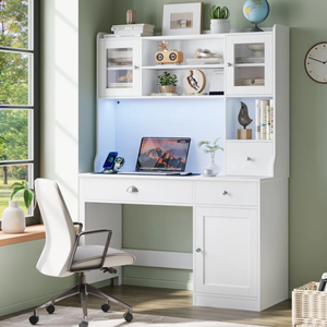 โต๊ะคอมพิวเตอร์ไม้สีขาว47.2พร้อมไฟ LED และประตูกระจก - Product Image 3