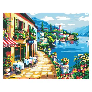 The Oil Painting The Houses By The River At The Foot Of The Mountain Diy Wall Art Decorative Painting On Canvas Home Decoration