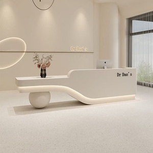Functional <b>Reception</b> Desk with Built-in LED Light & Storage Drawers for Office - Product Image 5