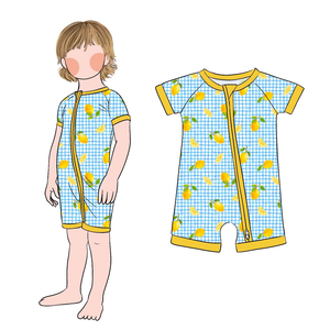 OEM 최고 품질 2 방향 대나무 반팔 반바지 지퍼 레몬 프린트 장난 꾸러기 - Product Image 5