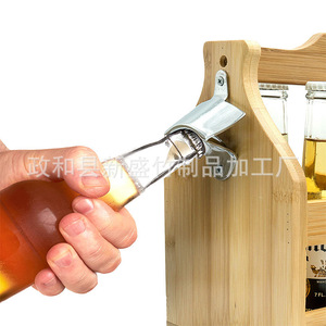 Creative bamboo portable wine rack, wine and <b>beer</b> basket style, with bottle opener, customizable. - Product Image 3