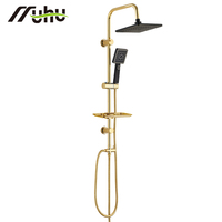 Colonne de douche moderne en gros sans robinetterie, design en acier inoxydable brossé doré, ensemble de douche de salle de bain avec pommes de douche effet pluie