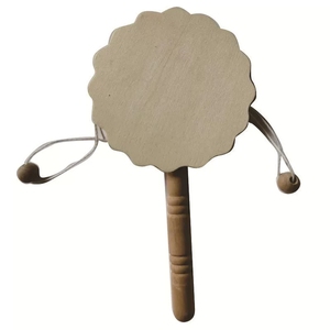 Tambour à hochet en bois brut à faire soi-même, hochet à main en bois non fini, formes multiples, jouet d'artisanat à peindre pour enfants - Product Image 3