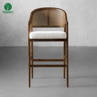 Moontree Furniture Nordic Mid Century Rotin Back Counter Chaises de bar hautes en bois de frêne massif Tabouret de bar pour cuisine restaurant