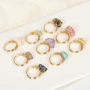 Wholesale Stainless Steel Vintage Women's Live <b>Ring</b> Irregular Raw Crystal Hand Wound Wire <b>Adjustable</b> <b>Ring</b> - Product Image 1