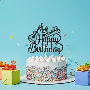 1 pieza de música, guitarra, <span class=keywords><strong>Piano</strong></span>, Topper para tarta de <span class=keywords><strong>feliz</strong></span> <span class=keywords><strong>cumpleaños</strong></span>, letrero de <span class=keywords><strong>feliz</strong></span> <span class=keywords><strong>cumpleaños</strong></span>, adornos para pastel para guitarra, <span class=keywords><strong>Piano</strong></span>, reproductor de notas musicales - Product Image 5