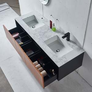 Mueble de Baño Moderno de Madera de Roble con Doble Lavabo y Espejo, Impermeable, para Hotel, Fabricante de Foshan - Product Image 4