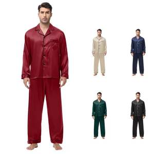 Pyjama long en satin pour homme, nouvelle collection printemps, style coréen, vêtement d'intérieur en soie et polyester tissé, technique thermique - Product Image 1
