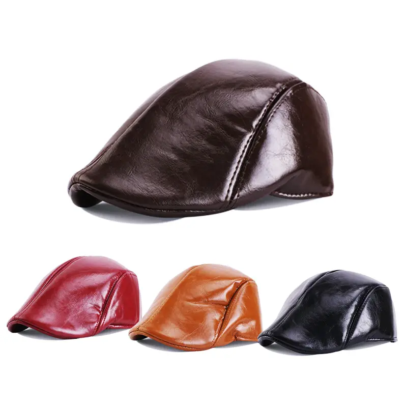 GTOP Wholesale Custom Logo Hair Accessories Unisex Leather Newsboy Decorate Beret Irish Cabbie Golf Cap Newsboy Men Hat For Men