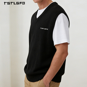 Gilet en tricot classique noir uni pour homme avec col en V et bordure côtelée pour un superposition professionnelle – Vente en gros - Product Image 3