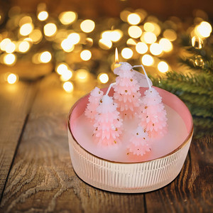 Christmas Tree Candles Pink Scented Holiday Decor 3 Wick Customized Shape - Product Image 3