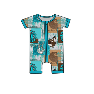 Grosir OEM Romper Bayi Lengan Pendek Bambu Bermotif Karakter Acak dengan Ritsleting Ganda - Product Image 1