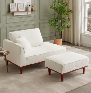 Chaise Longue y Taburete Modernos Tapizados en Tela para Sala de Estar o Dormitorio - Product Image 1