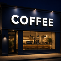 Enseigne de magasin avec LED, signalétique de façade pour café, lettres acryliques lumineuses, éclairage publicitaire de devanture pour café