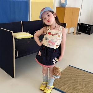 Ensemble Fille Zili Vêtements Enfants 26 Nouveauté Été Dessin Animé Mignon Coton Caraco et Jupe en Jean avec Étiquette Col - Product Image 1