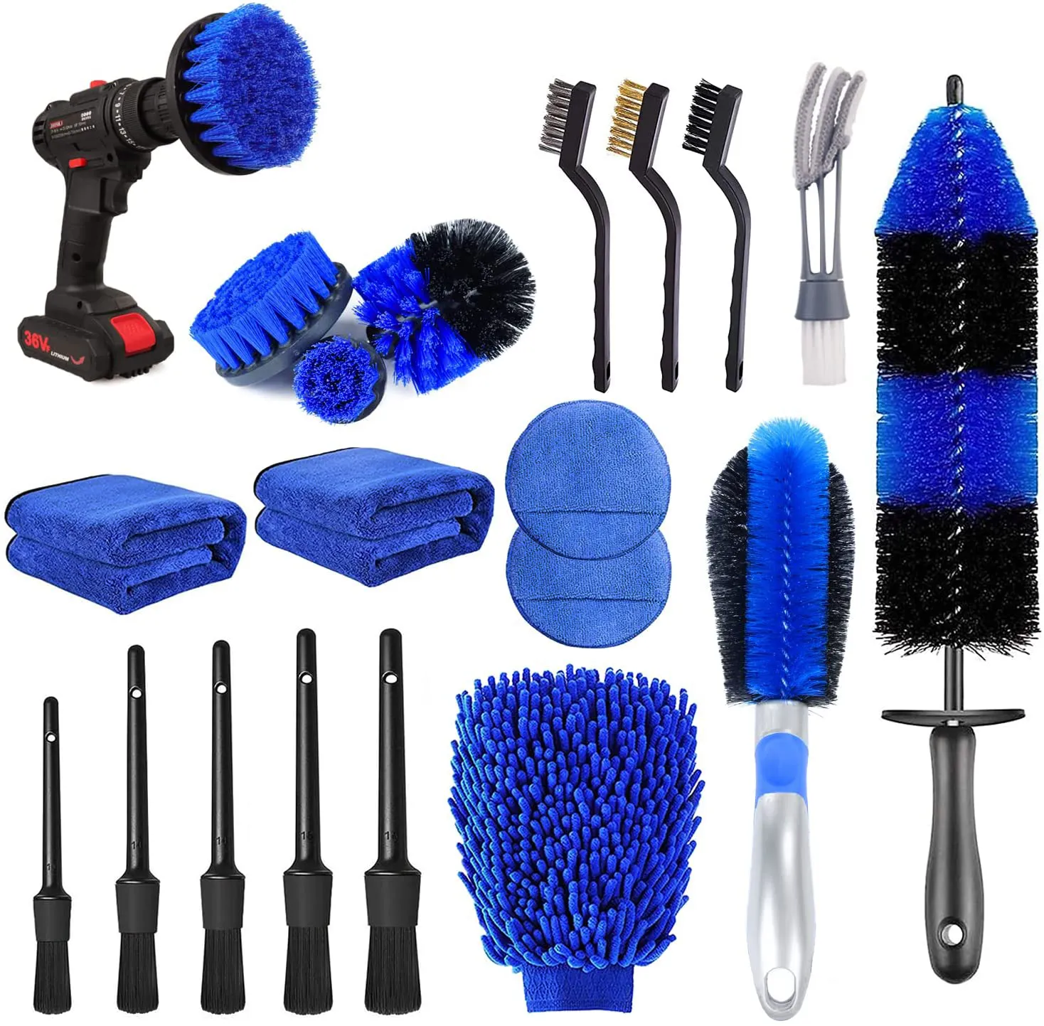 Ensemble de brosses de détail pour pneus de roue de voiture, 20 pièces, brosses souples à manche long de 17 pouces, brosse de roue de jante, lavage intérieur et extérieur