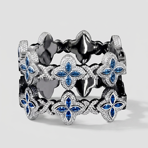 Pulsera de Plata de Ley 925 con Moissanita, Eslabones Cubanos, Piedra Central Azul, Corte Brillante Redondo, Microincrustaciones, Joyería Unisex - Product Image 1