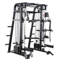Appareil de musculation multifonctionnel Smith avec poulie haute et basse et système de poids double (110 lb en ciment + 45 kg en acier) pour salle de sport à domicile