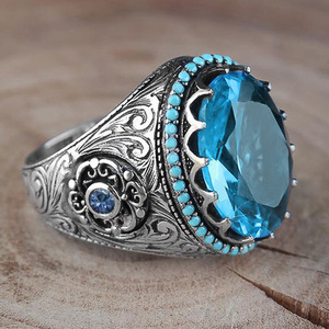 Anillo de Dedo Clásico con Incrustaciones de Circonio Azul Verde Cobre, Diseño Barroco de Alta Textura, Joyería Única para Mujer, para Uso Diario - Product Image 3