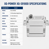 Servomoteur robot sans balais 12V XQ-S9100D XQ-POWER avec boîtier en aluminium pour pièces de bateau RC Bus série RS485 Étanche Fabricant OEM