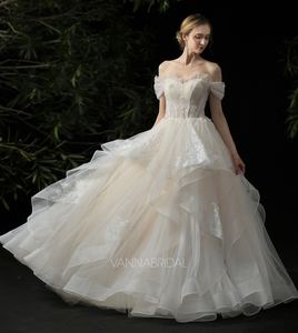 <span class=keywords><strong>Abito</strong></span> da Sposa in <span class=keywords><strong>Tulle</strong></span> con <span class=keywords><strong>Maniche</strong></span> Corte a Sbuffo Champagne, Senza Spalline, Stile Principessa, con Pizzo - Product Image 5