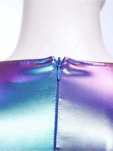 Womens Bell Sleeve Mini Dress Metallic Holographic Sequin Belt V Neck Sparkle Party Dance Stage Costume Rave Shiny Custom - Product Image 3