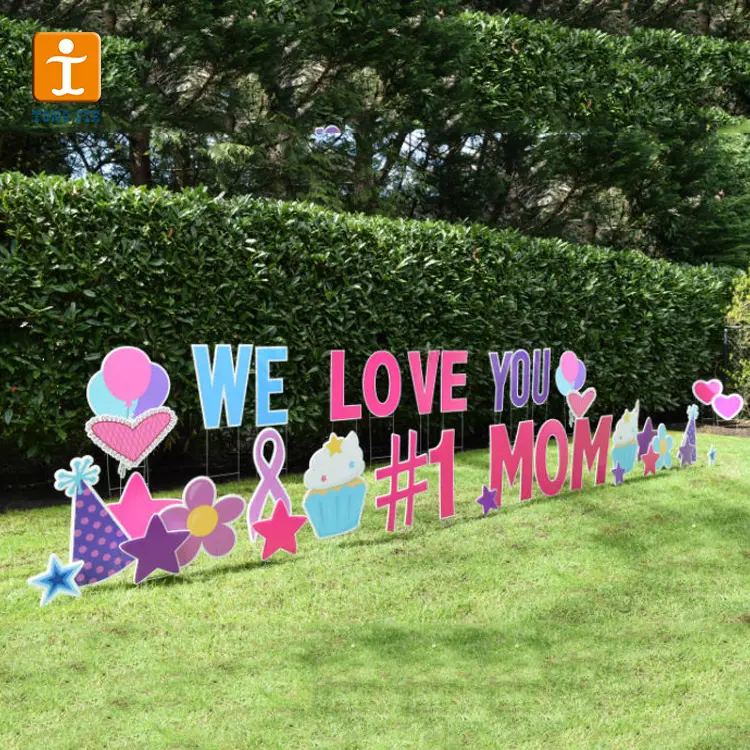 Letras do dia da mãe feliz dia da mãe, letras de 20 polegadas, incluindo h stake, nós te amo ondulado, sinal de plástico