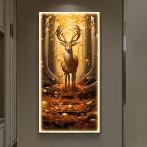 Cuadro Decorativo para Entrada, Arte de Pared para Pasillo, Ciervo Dorado con Lámpara LED Incrustada con Cristales de Diamante, Pintura en Porcelana - Product Image 5