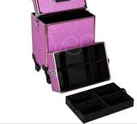 Organisateur cosmétique de Train de serrure de valise de chariot de maquillage de roulement professionnel avec des tiroirs coulissants roues d'alun rouge de grande capacité