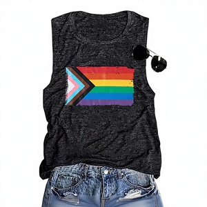 Camisetas de Orgullo <span class=keywords><strong>Gay</strong></span> para Mujer, Camisetas sin Mangas con <span class=keywords><strong>Bandera</strong></span> del Arcoíris del Progreso, Camisetas sin Mangas con Cuello Redondo de Mezcla de Algodón con la Igualdad LGBTQ - Product Image 2