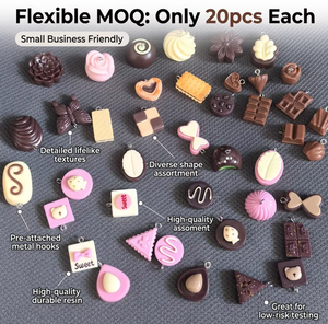 Breloques plates en résine en forme de <span class=keywords><strong>chocolat</strong></span>, bonbons, sucettes, tranches de fruits pour embellissement, scrapbooking, accessoires de bricolage, cadeau en gros - Product Image 1
